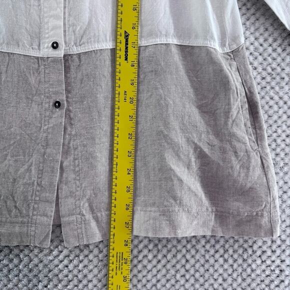 iLinen Top Womens M Beige Linen Colorblock Tunic Button Front Pockets Lagenlook - Picture 8 of 13